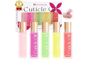 Arousar Cuticle Oil, 5pcs 10ml Nail Oils Set Rollerball Applicator for Nails Natural Cuticle Care Kit Essential Oils for Nails Smoothing, Nourishing, and Moisturizing, Sweet Peach
