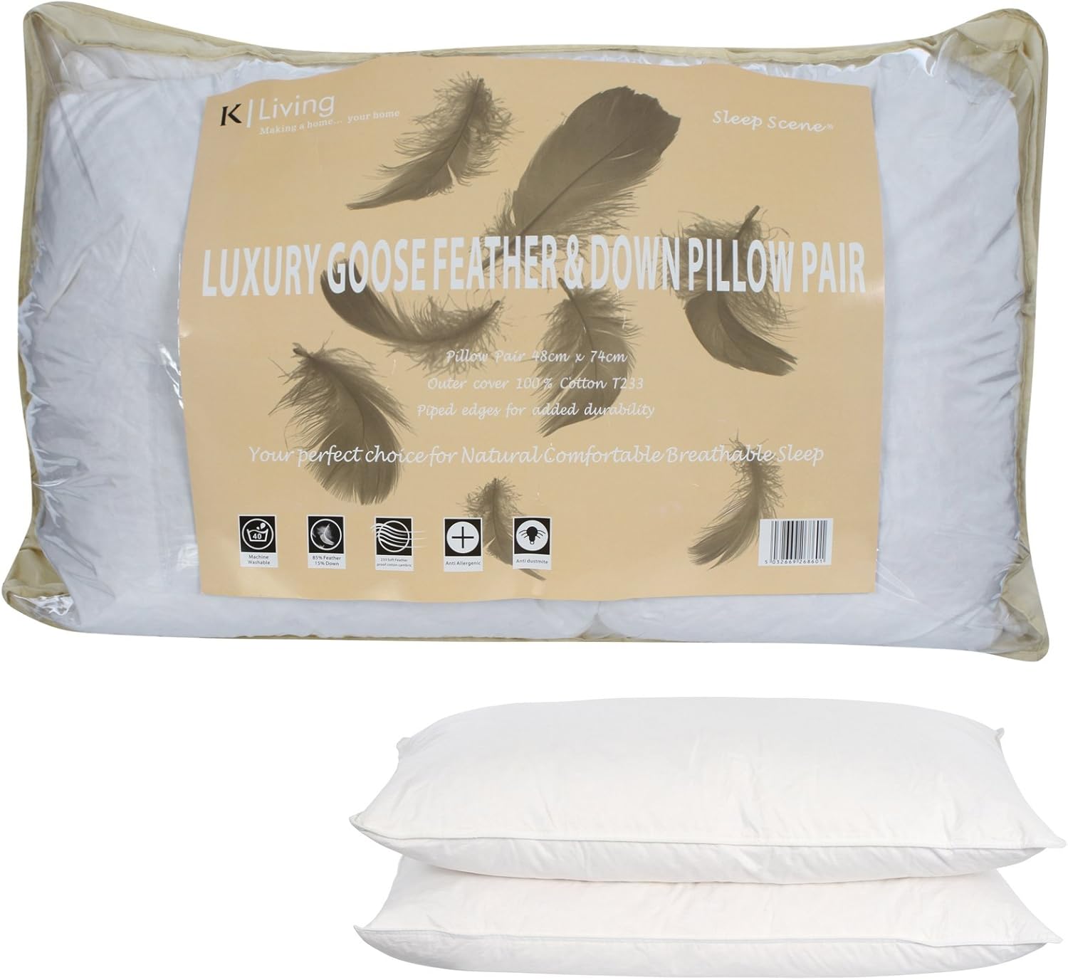 Viceroybedding Pair Of Fine White Goose Feather Down Pillows