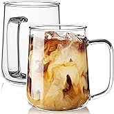 ZMZKKLL Large Glass Coffee Mugs, 20 oz Glass Coffee Cups Set of 2, Clear Borosilicate Glass Mugs with Handles for Cappuccino, Tea, Latte, Hot/Cold Beverages, Wine, Americano