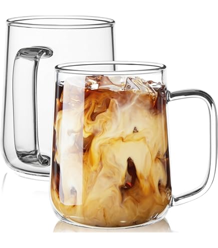 Amazon.com: ZMZKKLL Large Glass Coffee Mugs, 20 oz Glass Coffee Cups Set of  2, Clear Borosilicate Glass Mugs with Handles for Cappuccino, Tea, Latte,  Hot/Cold Beverages, Wine, Americano : Home & Kitchen