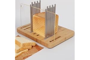 Bamboo Bread Slicer for Homemade Bread,Stainless Steel Slicing Guide for Bread, Adjustable Width, Foldable and Compact Cuttin