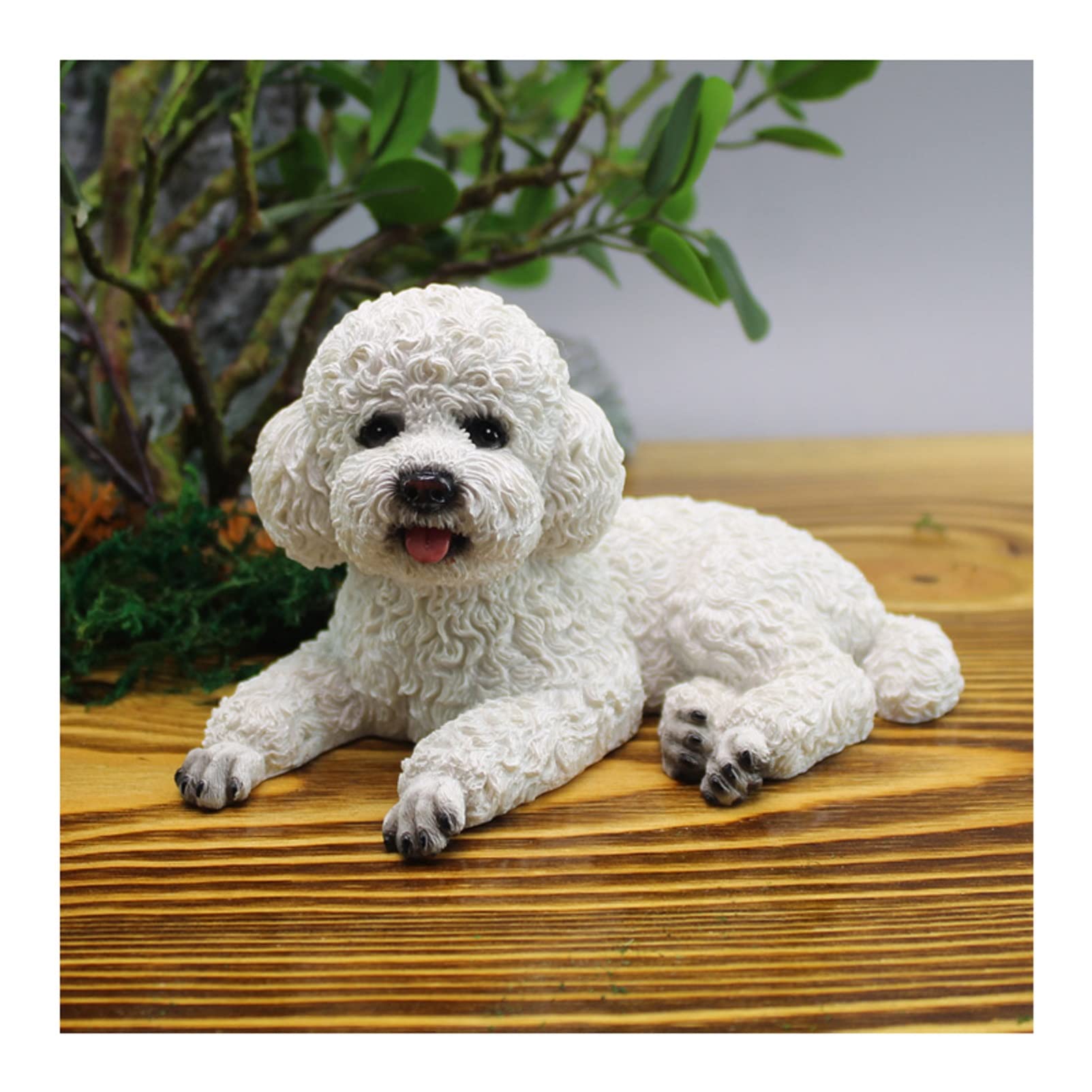 Otzoan Cute Dog Figurines Resin Animal Garden Farm Statue Poodle Sculpture Lawn Patio Yard Home Decorations Ornaments (White)