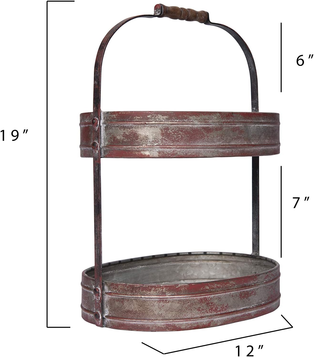 Creative Co-Op Red Metal Oval 2 Tier Tray with Handle: Home & Kitchen