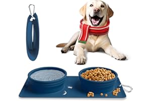Collapsible Portable 2-in-1 Dog Bowl, Travel Dog Bowl Integrated, Silicone Foldable Expandable Food Water Bowl with Carabiner - Anti-Spill and Anti-Skid - for Camping/Traveling LPFLASAT (Dark Blue)