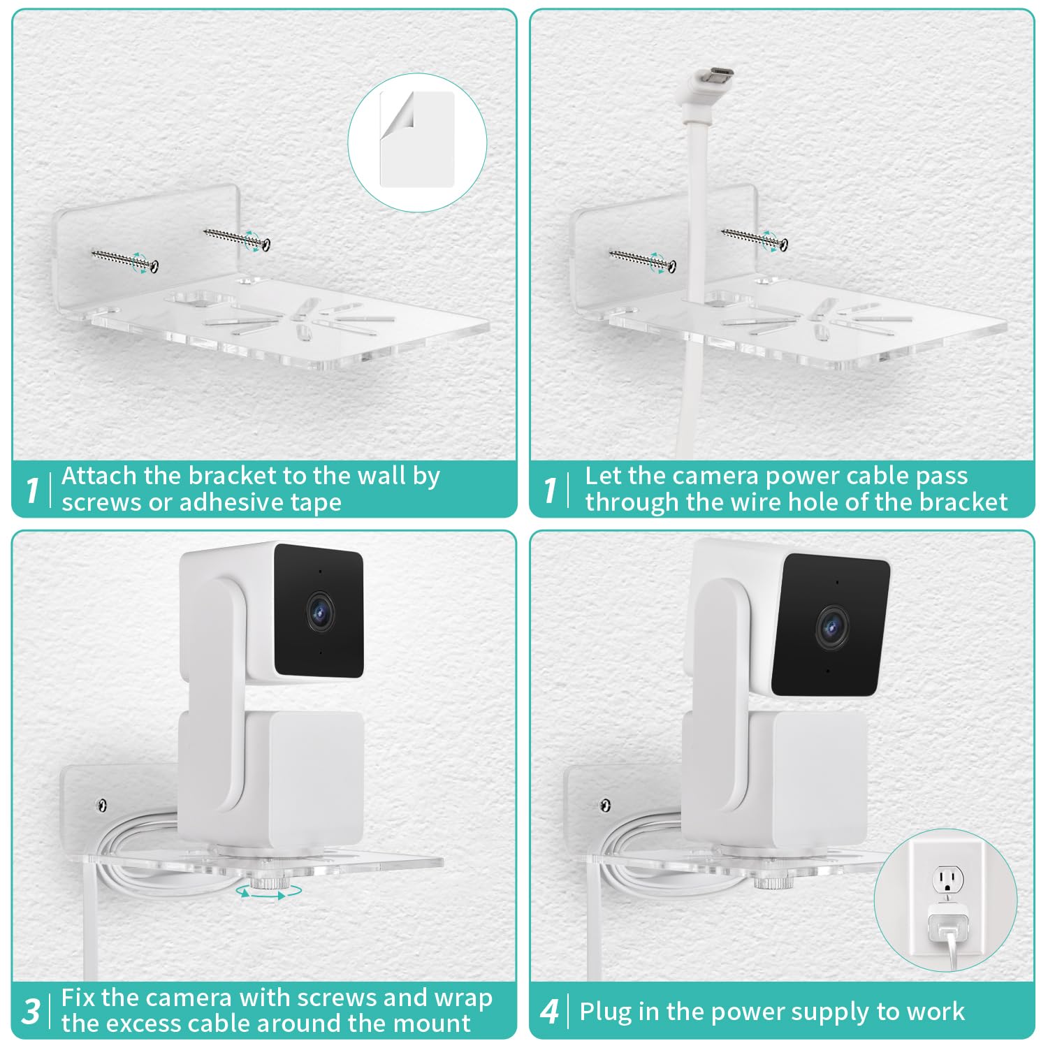 2Pack Transparent Wall Mount Compatible with Wyze Cam Pan V3, Wyze Cam Pan V2, No-Drill 360 Degree Swivel Acrylic Mounting Bracket for Wyze Cam Indoor/Outdoor Smart Home Security Camera