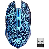 VEGCOO C10 Wireless Gaming Mouse Rechargeable Silent Optical Mice 7 Colors LED Lights, 7 Buttons 2400/1600/800DPI (Black…