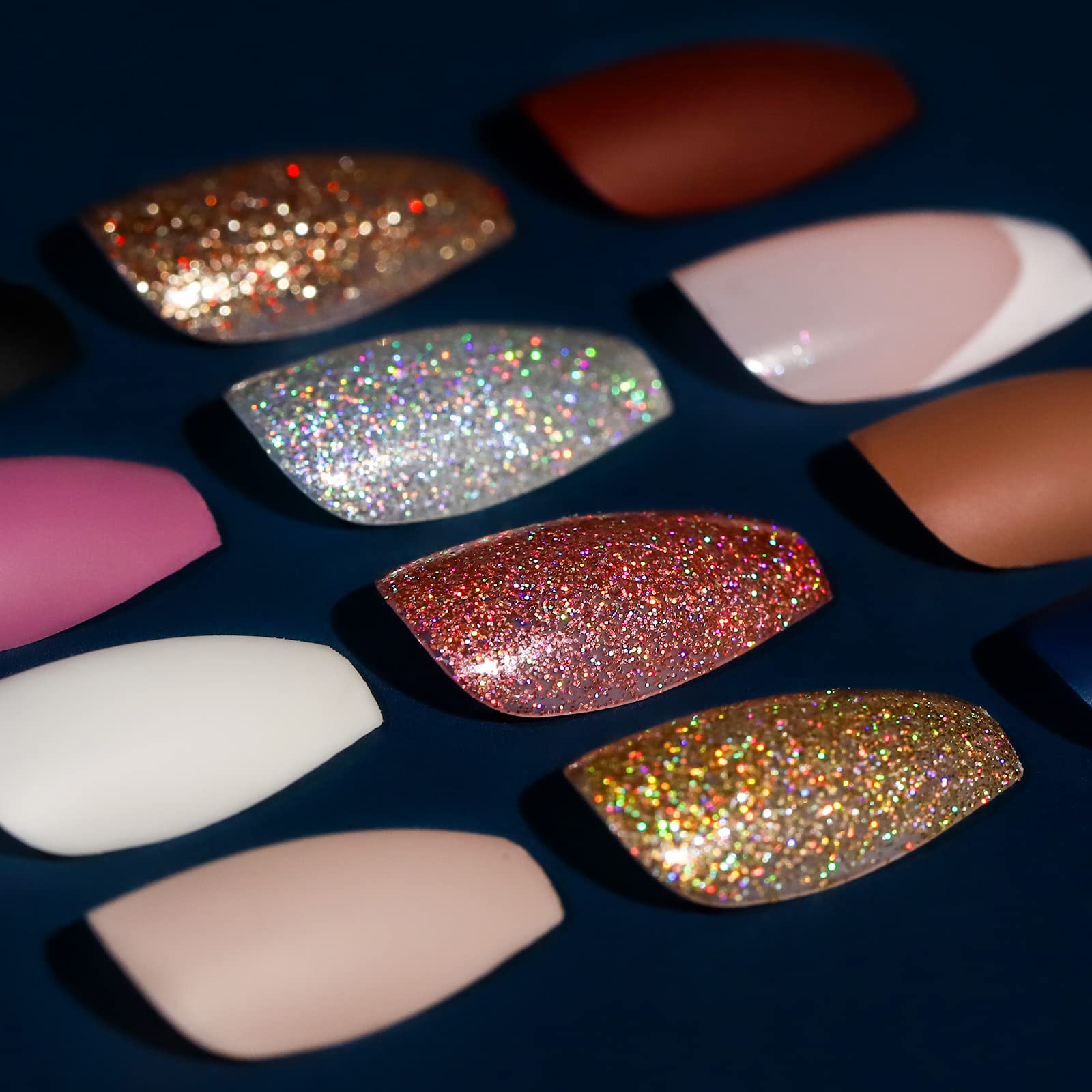 Teenitor Press on Nails,288PCS Matte Press on Nails Medium Length, Acrylic Fake Nails Full Cover, Ballerina Coffin Press on Nails,Glitter Press On False Nails