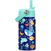 SANDJEST Kids Water Bottle with Straw Lid - 12 Oz Insulated Stainless Steel Ocean Water Bottles for Kid Boys Girls - Travel Cup for School Sports