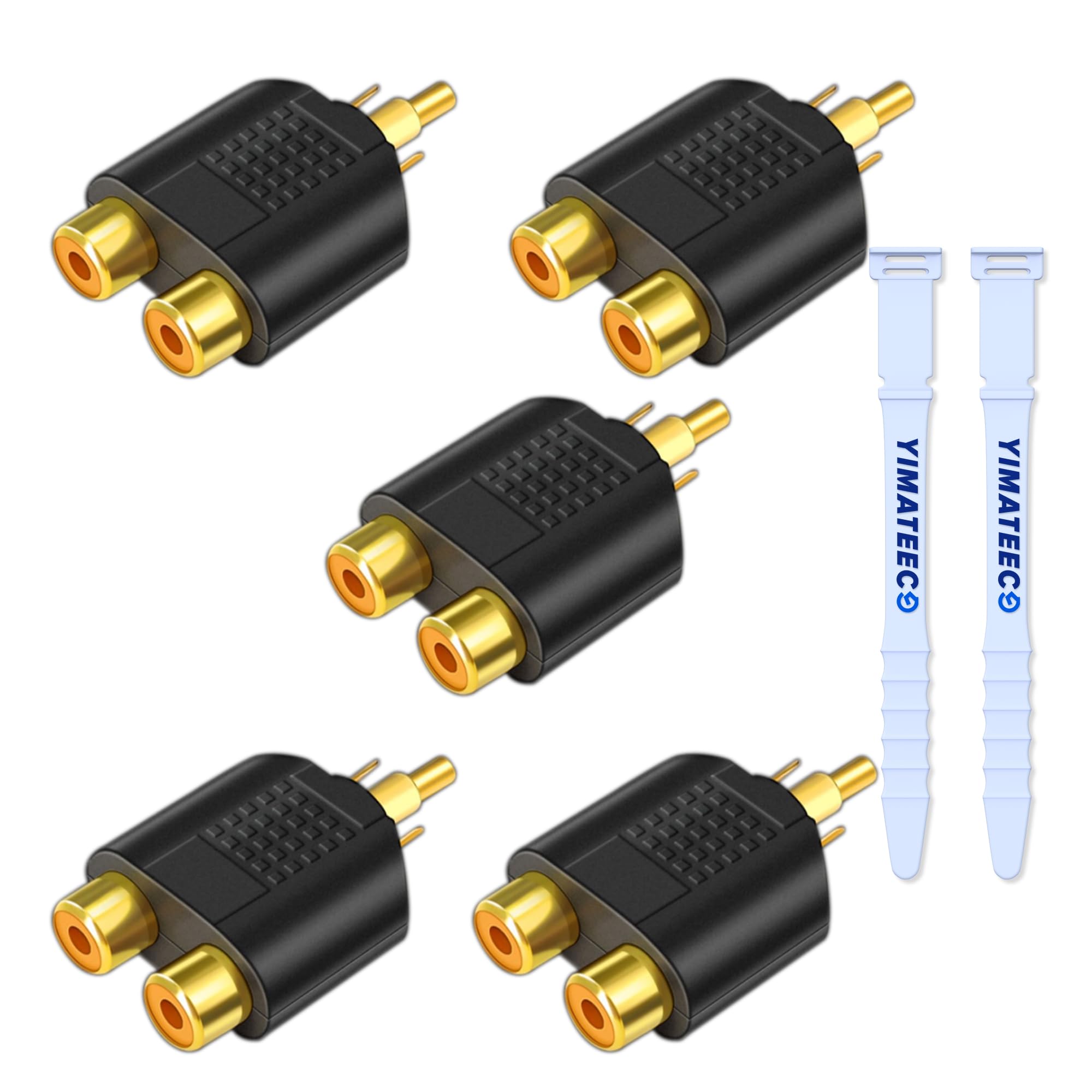YIMATEECO RCA Splitter Adapter, 5Pcs RCA Y Adapter,1 Male to 2 Female Phono Connector AV Video Y Splitter R-CA to JACK Socket for Subwoofer, Amplifier, TV, Digital Audio (5Pcs)