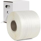 Heavy Duty Woven Cord Flat Rope - 1000ft x &frac12;&rdquo; Roll - Banding &amp; Pallet Strapping Kit - Includes Virgin Polyester Strapping Roll &amp; Self-Dispensing Box