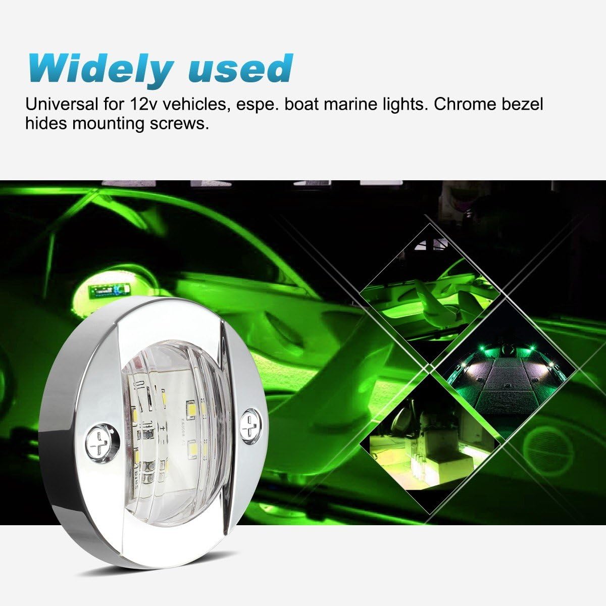 Partsam 4Pcs 3" Inch 12V DC Round Marine Led Navigation Lights Green 6 LED Boat Yacht Transom Mount Anchor Stern Lights Lamp Clear Lens with Chrome Bezel Flush Mount Waterproof: Automotive