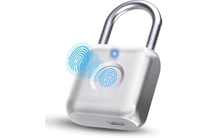 Pothunder Fingerprint Padlock, Smart Padlock, Locker Lock, Biometric Metal Keyless Fingerprint Lock, USB Rechargeable, for Gym Locker, Locker, Luggage, Backpack(Silver)