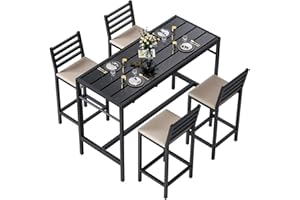 Gaonala 5 Piece Outdoor Patio Bar Set, 50" Rectangular Counter Height High Top Bar Table Patio Bar Set, 4 Cushioned 41" Bar Stools Modern Metal Outdoor Bar Set for Poolside, Balcony, Backyard, Porch