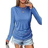 Micticsi Womens Ruched Tops Long Sleeve T Shirts Crewneck Slim Fitted Tees Office Work Top Casual Trendy Clothes 2025