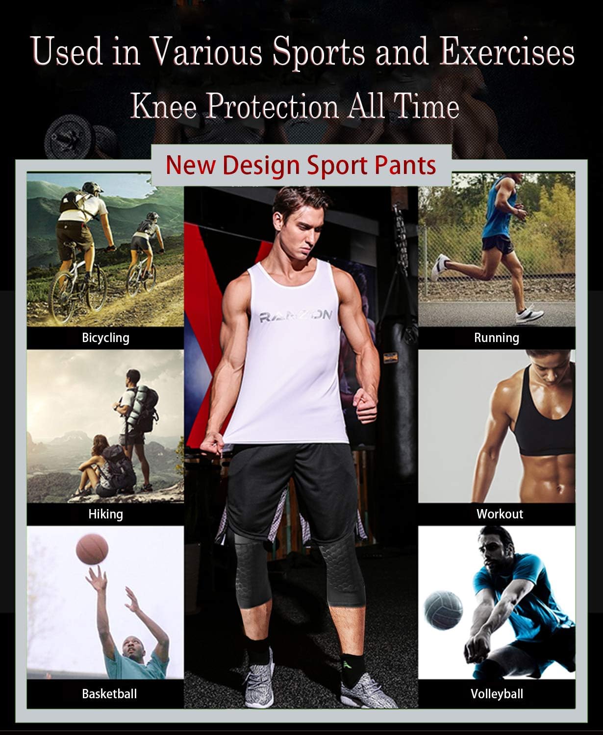 Unlimit Basketball Pants with Knee Pads, Black Basketball Knee Pads Within Basketball Compression Pants, 3/4 Capri Compression Tights Leggings for Youth, Men and Women : Sports & Outdoors