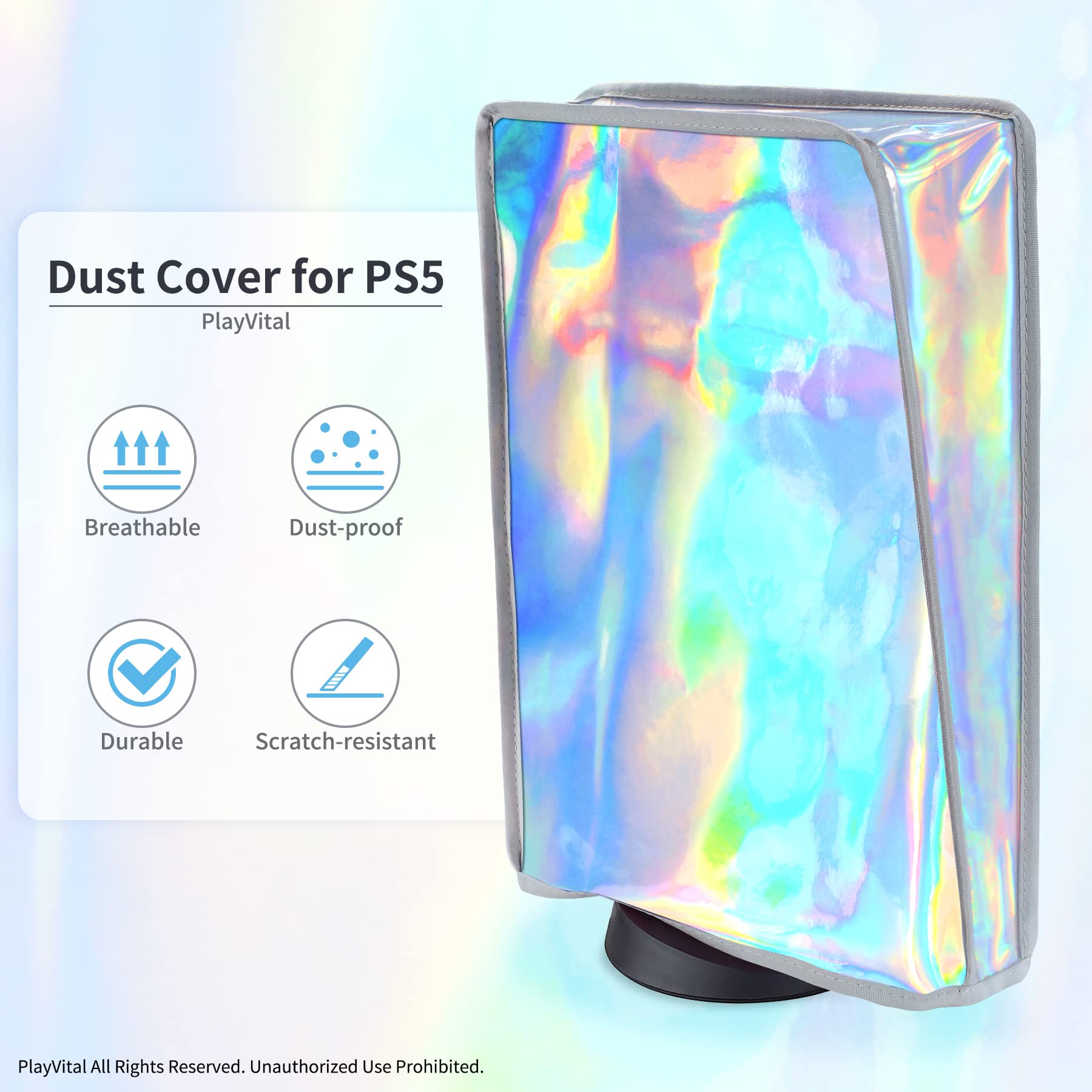 PlayVital Gradient Dust Cover for ps5, Soft Neat Lining Dust Guard for ps5 Console, Anti Scratch Waterproof Cover Sleeve for ps5 Console Digital Edition & Disc Edition - Aurora Silver