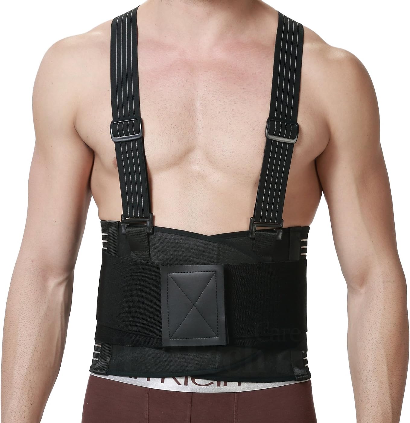 NeoTech Care Adjustable Back Brace Lumbar Support Belt with Suspenders, Black, Size L: Health & Personal Care