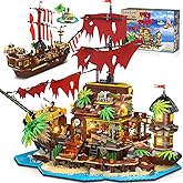 INSOON Pirate Shipwreck House Mini Building Set with LED Light, 1854 PCS, 2 in 1 Pirate Ship Building Block, Shipwreck Model Home Decor, Kids Boys Age 10-12+