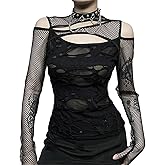 Allpunkall Punk Top T Shirt for Women Gothic Long Sleeve Rave Festival Halloween