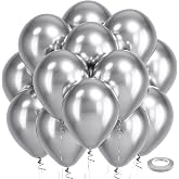 Bezente Silver Metallic Chrome Latex Round Helium Balloons 100 Pack 12 inch | Silver Balloons for Graduation Wedding Retirement Birthday Bachelorette Engagement Party Decorations