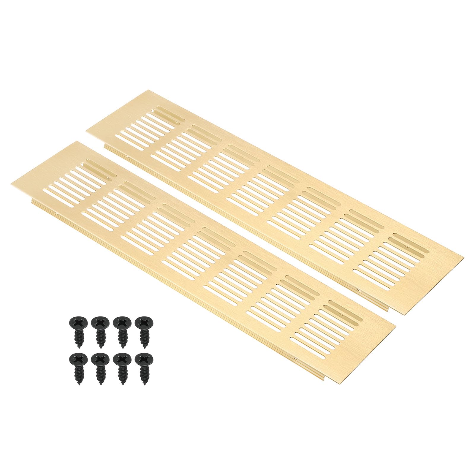 PATIKIL 12 x 3 Inch Door Air Vent Cover, 2pcs Aluminum Grille Ventilation Cover Louvered with Mounting Screws for Cabinet Wardrobe Door, Gold Tone