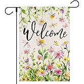 OPULANE Welcome Garden Flag 12x18 Inch Double Sided Wildflower Floral Dragonfly Butterfly Spring Summer Outside Flag for Yard Outdoor Seasonal Decoration