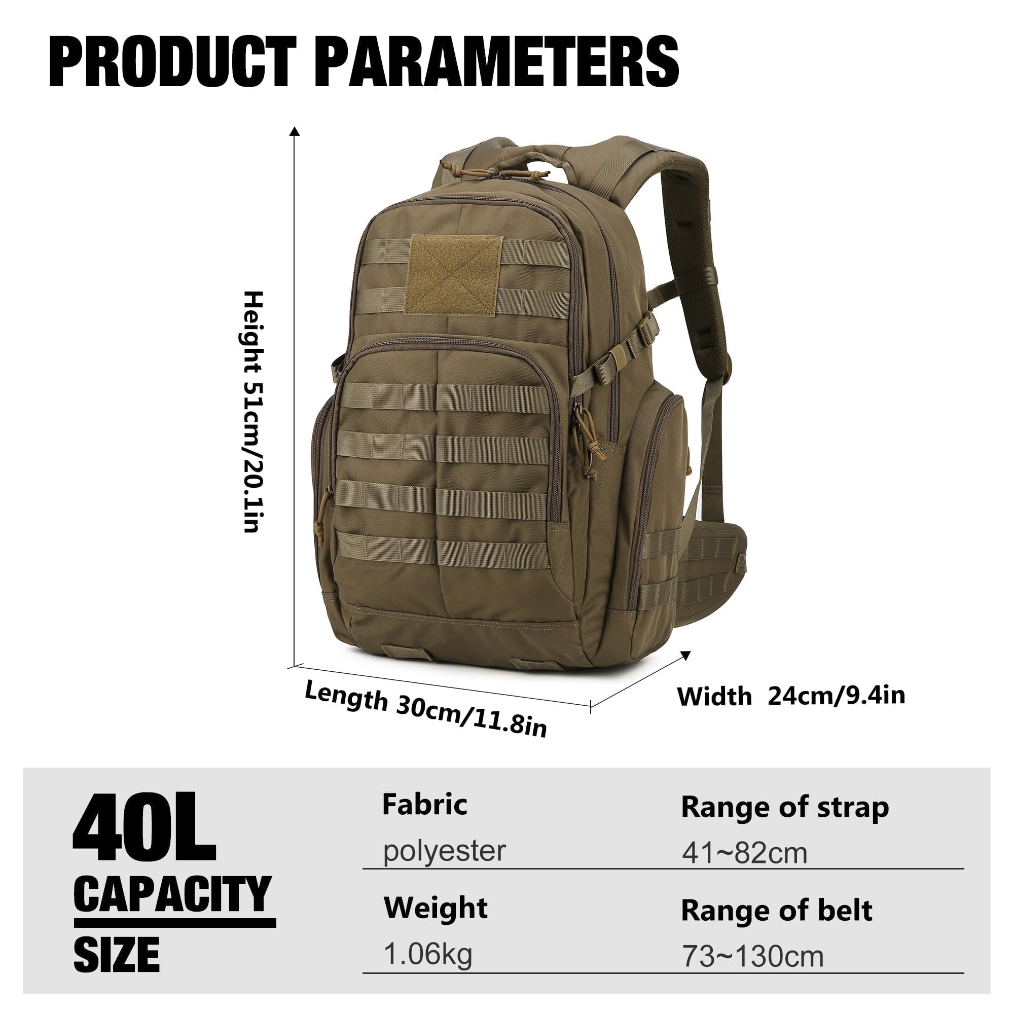 Mardingtop 25L/40L Taktischer Rucksack Herren Wanderrucksack mit MOLLE-System Militär Rucksack, Tactical Backpack für Assault Wandern Reisen Outdoor Arbeit 2