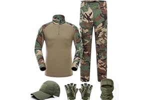 VPZenar Tactical Uniform,Combat Pants and Shirt,Cap Balaclava Gloves Set,Camo Camouflage Suits, Men's Military Airsoft Gear