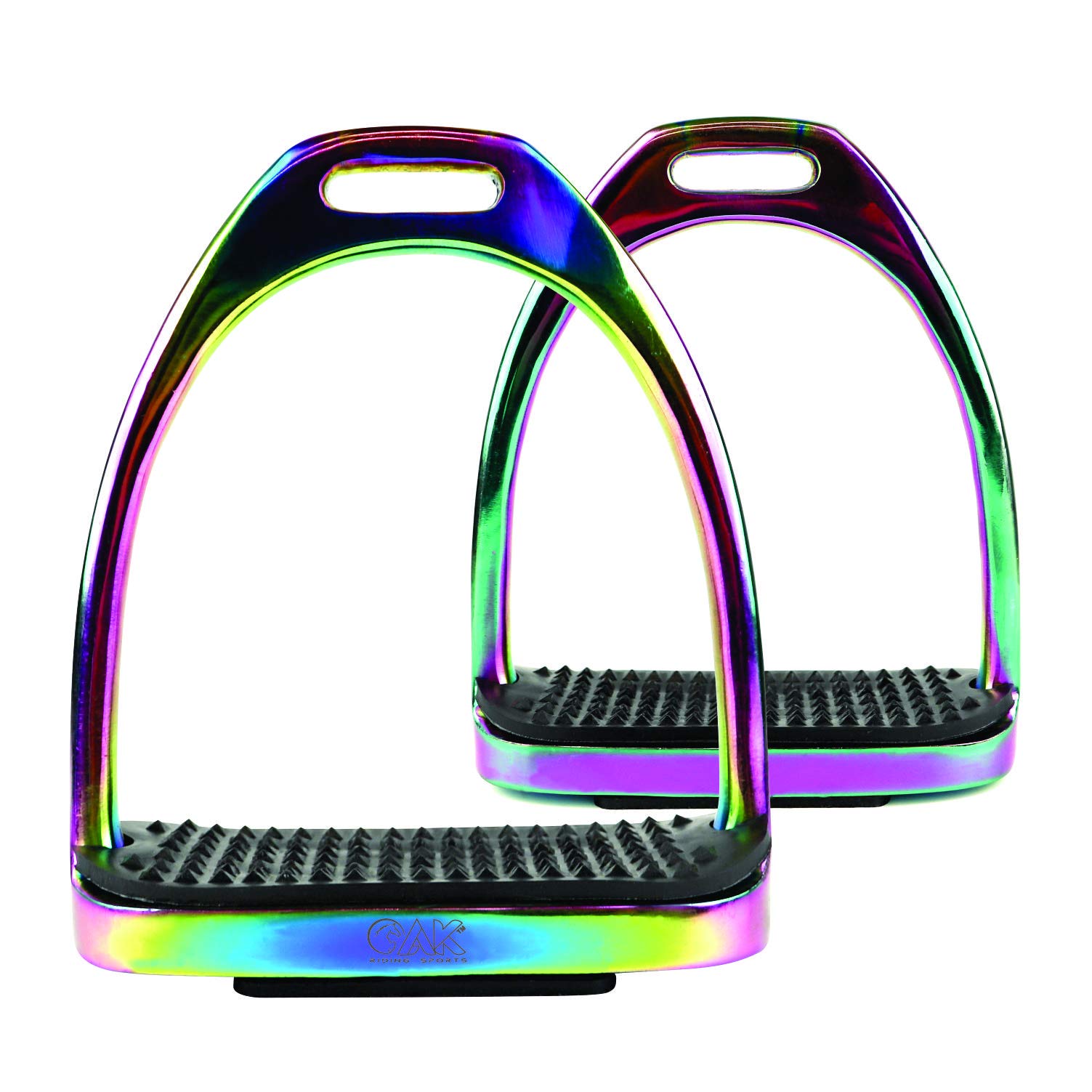 AK Stainless Steel Plane Horse Riding Equestrian Stirrups with Black Treads (Multi, 3.75'')
