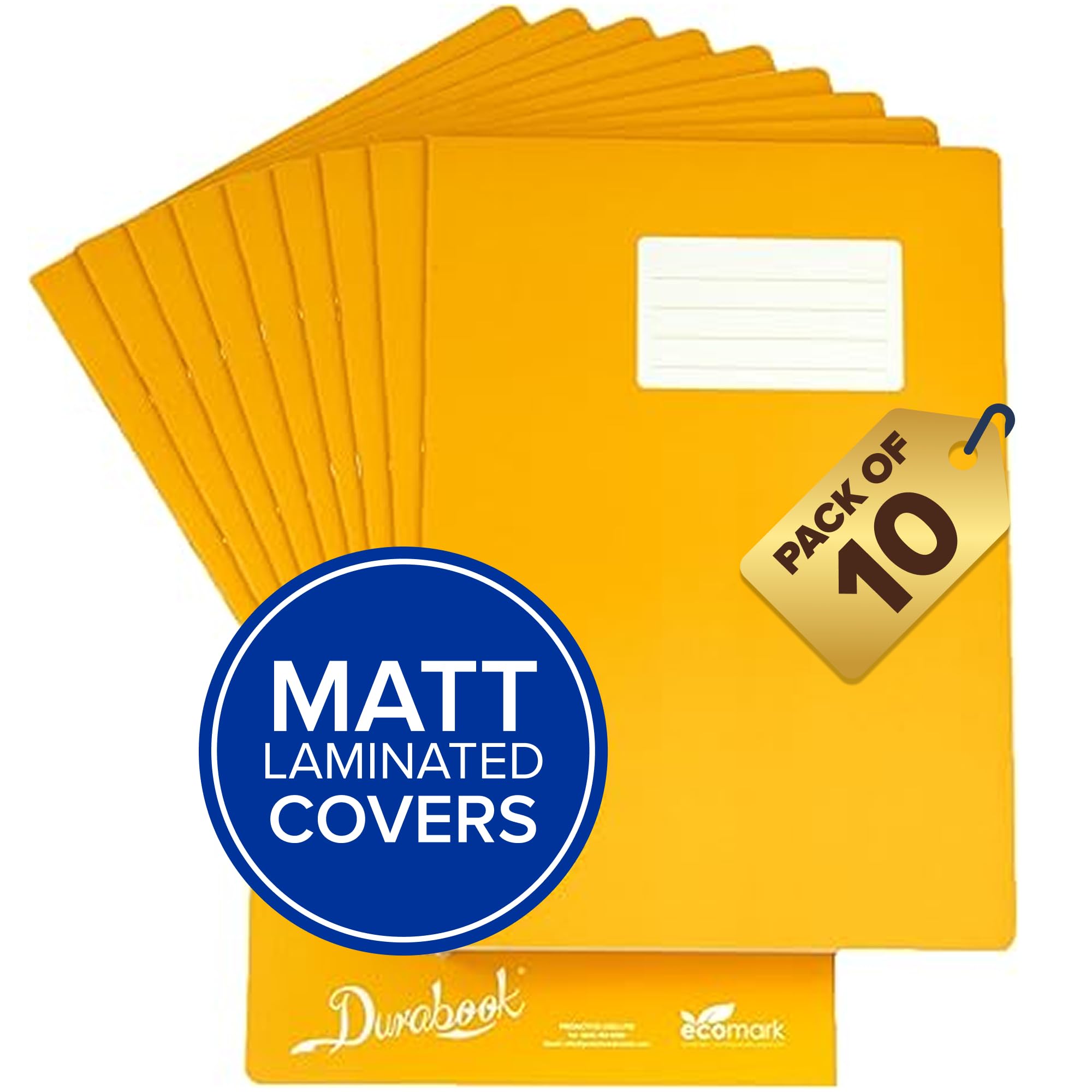 Durabook A4 8mm F&M Orange Exercise Books Pack of 10, 80 Page School Exercise Book, Durable Matt Laminated Water-Resistant Cover, Ruled & Margin Notebook A4 Paper, Learning Resources, School Supplies
