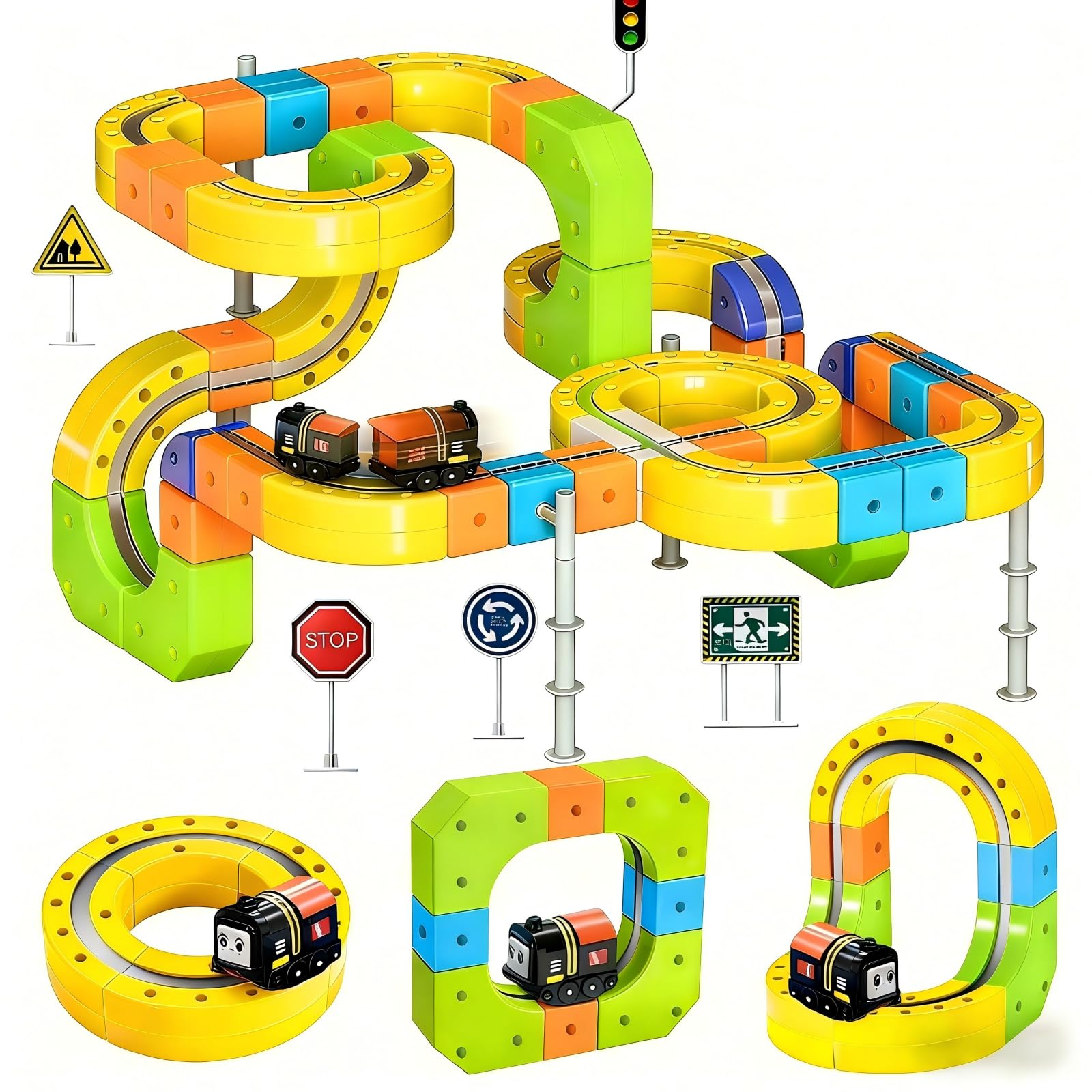Photo 1 of 3D Gravity-Defying Electric Magnetic Train Set – 105PCS Modular Reconfigurable Race Track Kit, STEM Educational Building Toy for Kids 3-12, Safe & Durable for Boys Girls