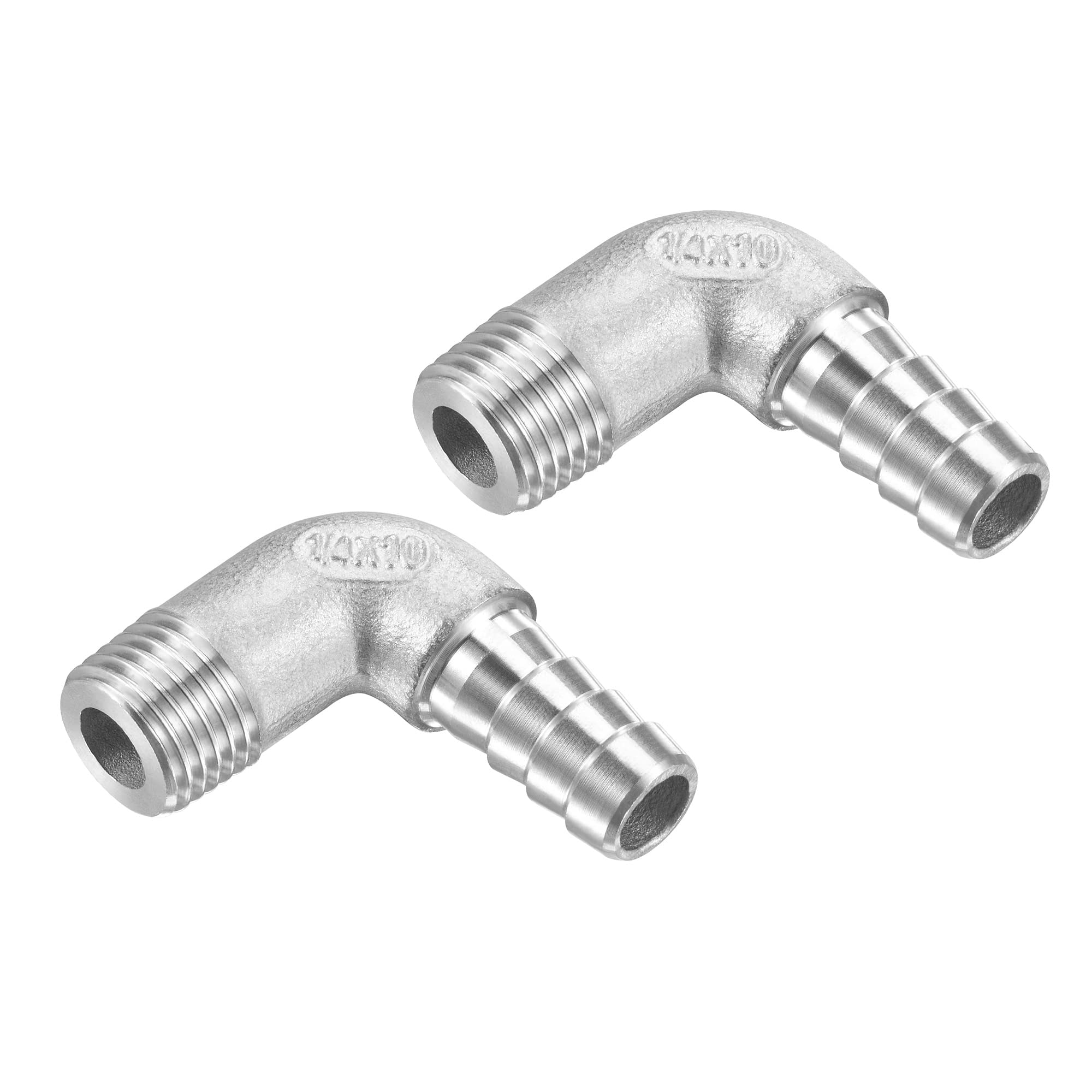 M METERXITY 2 Pack Hose Barb Fittings - 90 Degree Elbow Stainless Steel 10mm Pipe Connector Apply to Water Fuel (G1/4 Male Pipe)