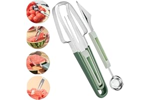 KCZ 4 -in-1 Watermelon Fork Slicer Cutter,Melon Ball Scoop,Stainless Steel Watermelon Popsicle Cutter Watermelon Cutter Slicer Tool Melon Cutter Knife Portability Fruit Fork for Camping Kitchen Gadgets