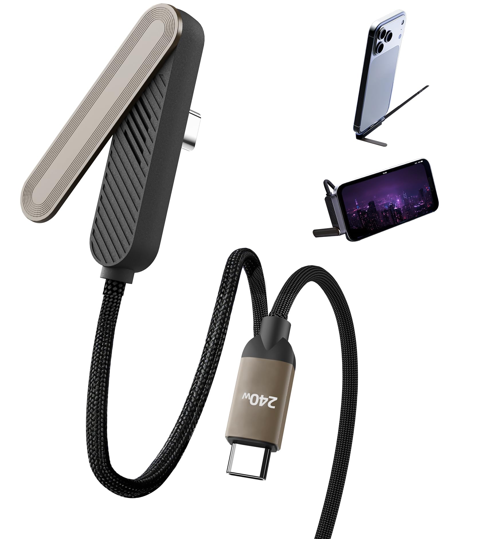 Photo 1 of [2026 Upgrade] USB C to USB C Cable 5ft 240W, Braided Fast Charging Cable with Invisible Phone Stand, Extended Type-C Connector for Thick Cases, Compatible with iPhone 17/16/15 MacBook, Samsung Series