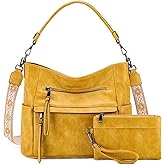 VASCHY Hobo Bag for Women, Medium Vegan Leather Shoulder Purse Handbag Wallet Set Tote Bag with Crossbody Guitar Strap