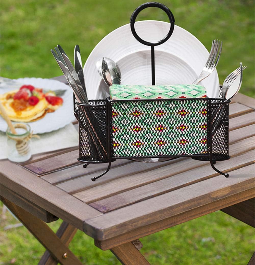 Picnic Plate Napkin Flatware Storage Caddy Organizer Holder, Black