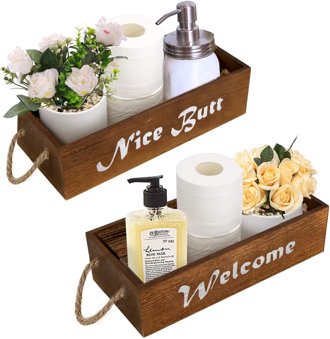 Honest Nice Butt Bathroom Decor Box 2 Sides Funny Bathroom Decor Toilet Paper Holder Rustic Farmhouse Wooden Bathroom Organizer Funny Home Decor Box