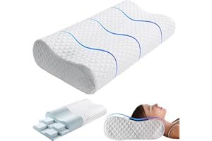 Susalt Cervical Neck Pillow for Pain Relief, Memory Foam Pillow for Side Sleeper Pillow, Cooling Adjustable Ergonomic Pillow for Stomach, Back & Side Sleeper with Pillowcase