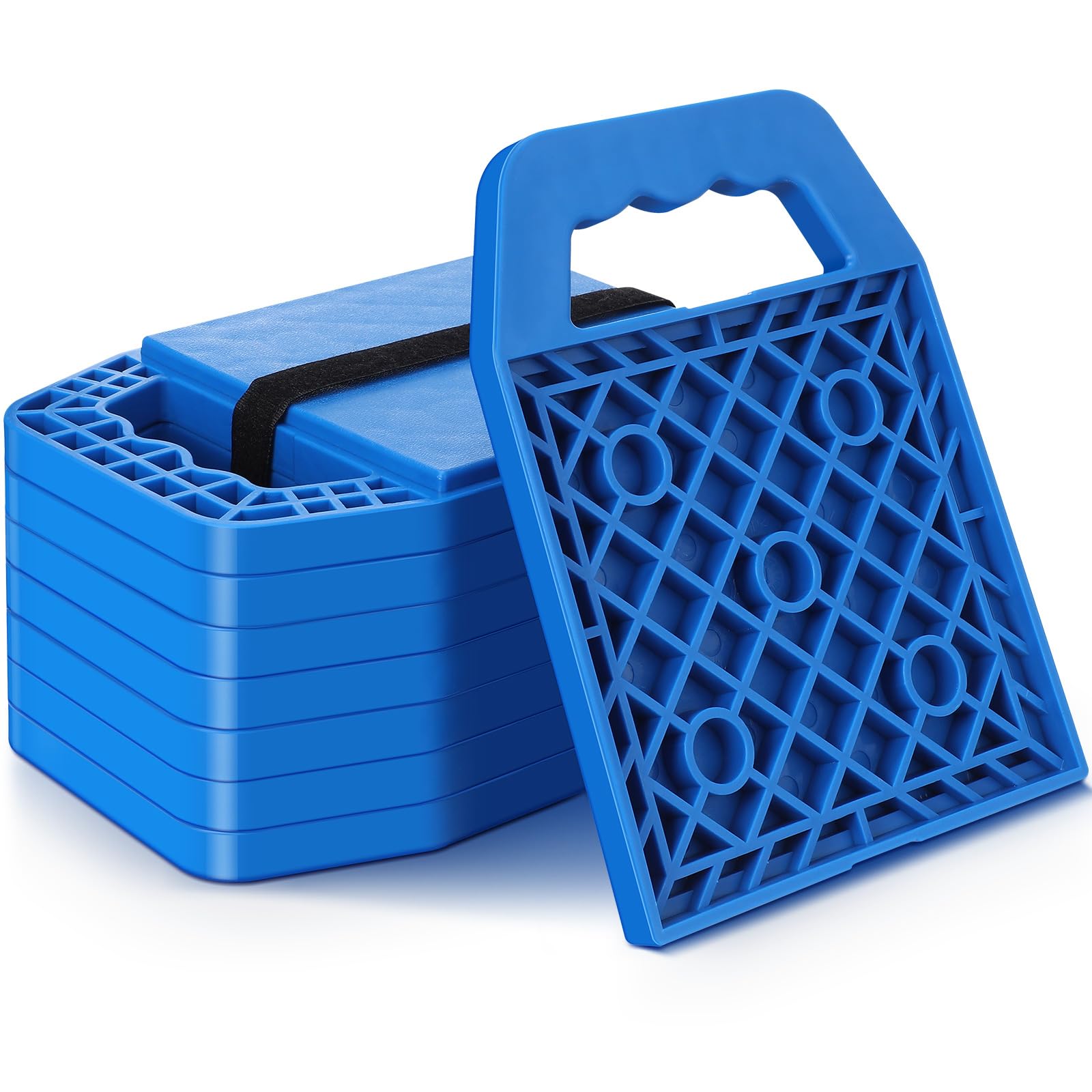 Photo 1 of Datanly 8 Pieces RV Stabilizing Jack Pads Camper Jack Pads RV Leveling Blocks with Handle Camper Stabilizer Blocks for Travel Trailer Easy Storage and Organization(Blue)