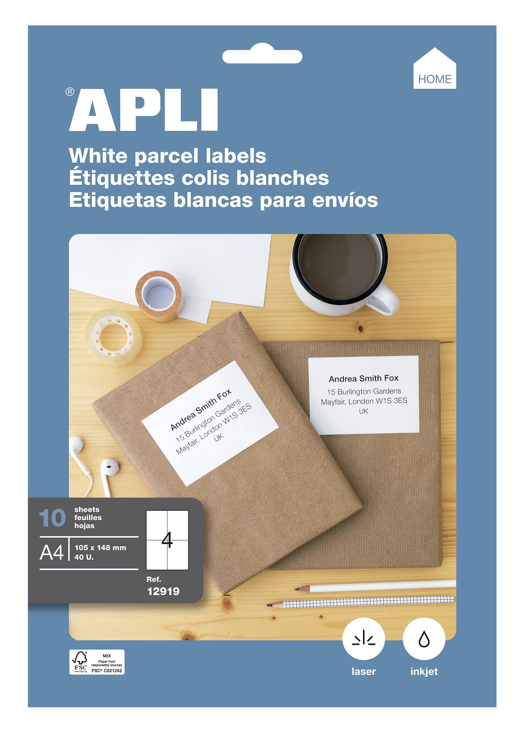 APLI Printable Labels Permanent Adhesive Permanent Adhesive 10 Hojas White