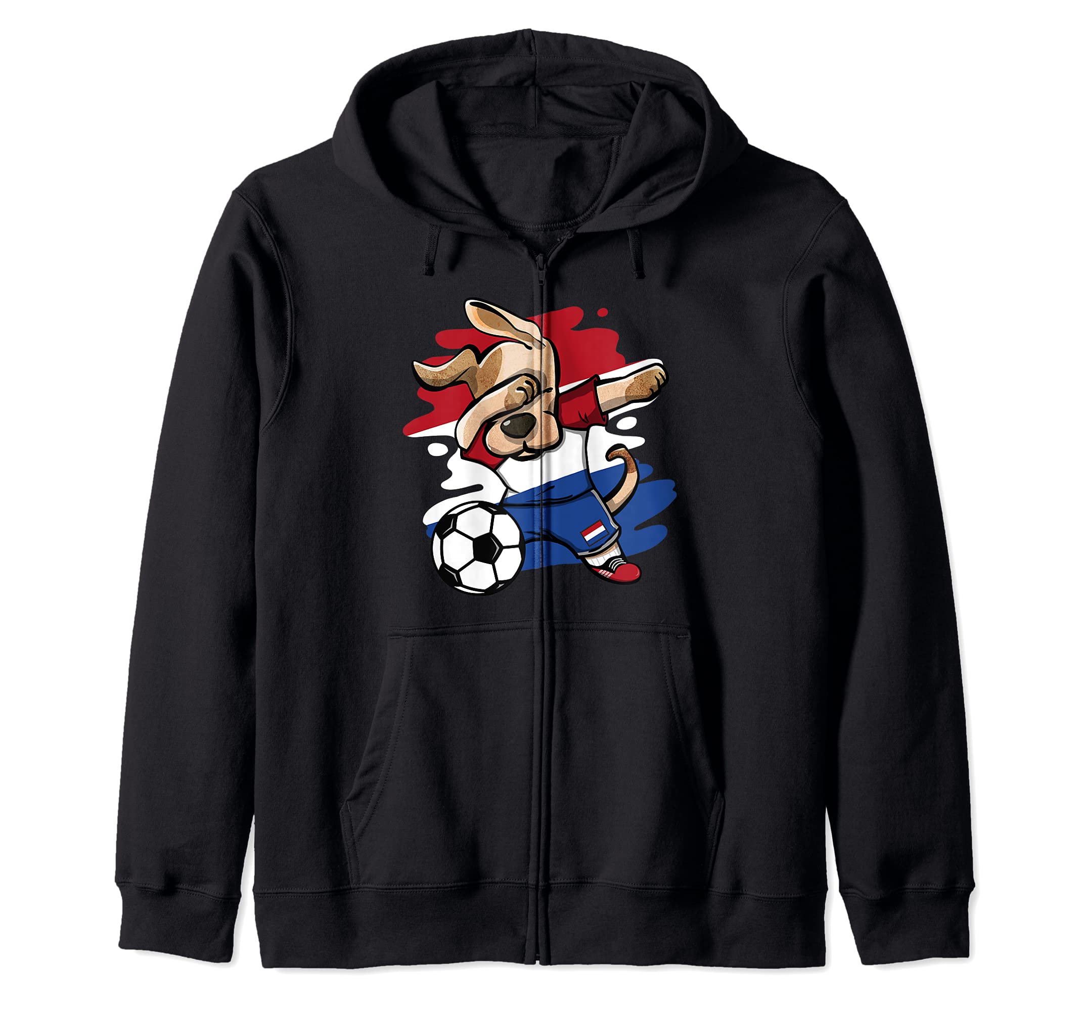 Dabbing Dog Netherlands Soccer Fans Dutch Flag Football Art Zip Hoodie