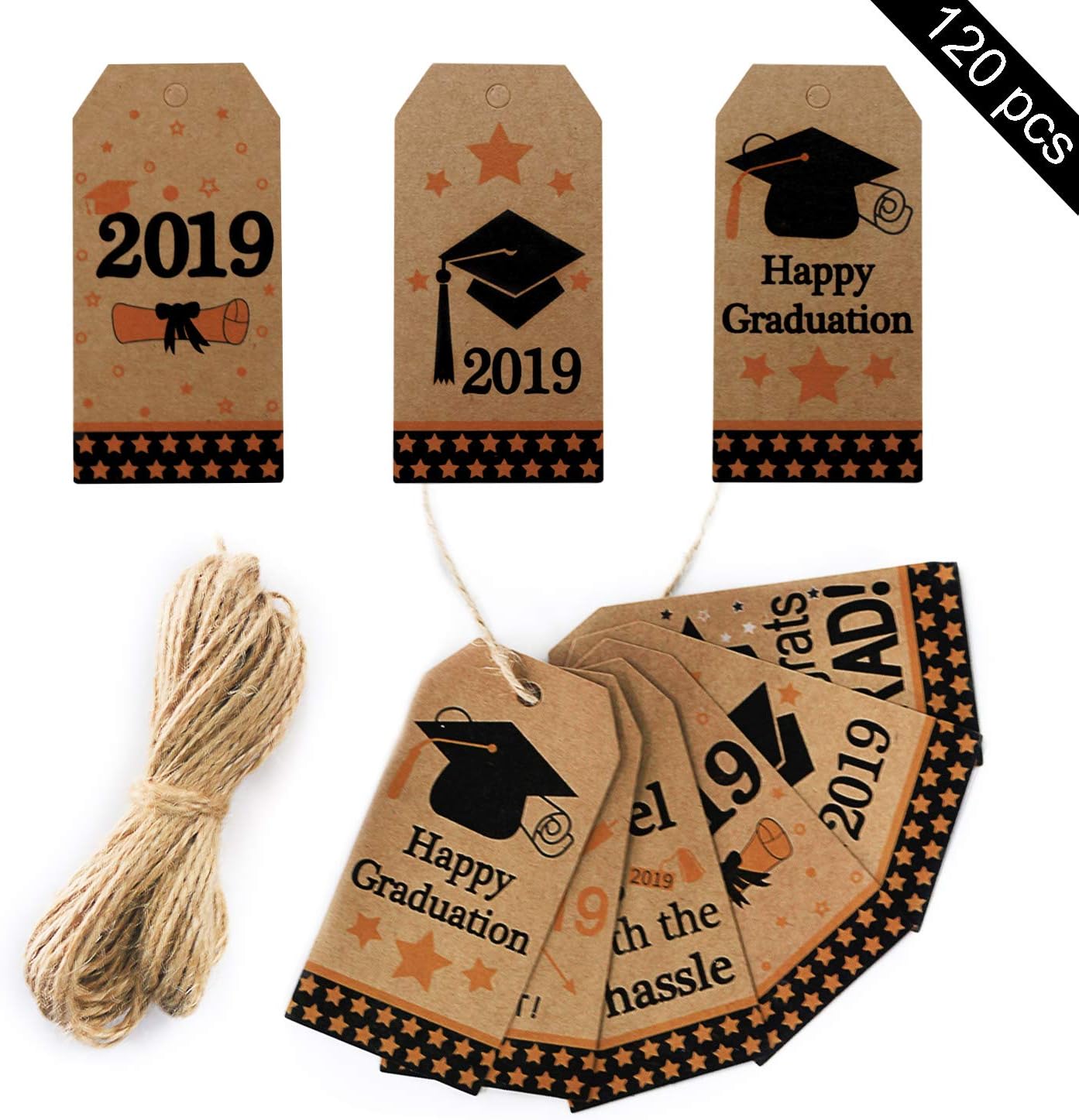 120pcs Graduation Tags - Kraft Paper Gift Tags with String - 2019 Graduation Party Favor Gift Tags