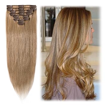 Amazon Com Clip In Hair Extension Dark Blonde Human Hair 14 Inch