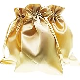 Knitial 6" x 9" Gold Satin Gift Bags, Jewelry Bags, Wedding Favor Drawstring Baby Shower Christmas 50 per Pack