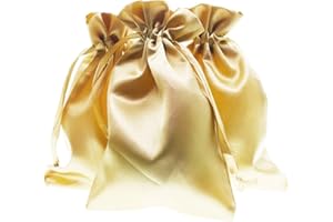 Knitial 5" x 8" Gold Satin Gift Bags, Jewelry Bags, Wedding Favor Drawstring Baby Shower Christmas 50 per Pack