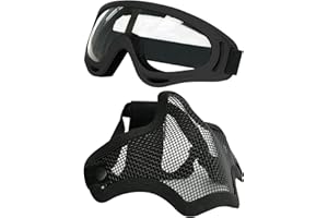 AOUTACC Airsoft Mask and Goggles, Airsoft Half Face Mask Steel Mesh and Goggles Set for CS Paintball Shooting War Game Cosplay