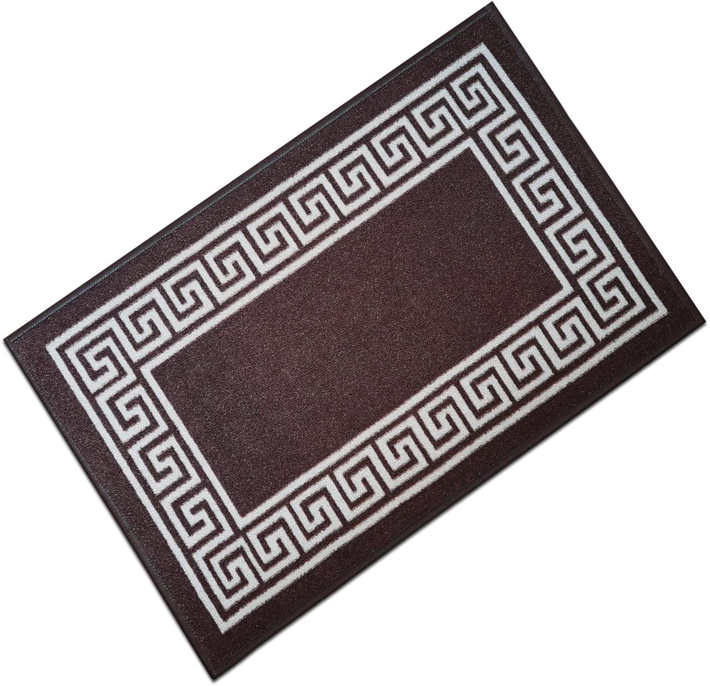 Rugs Shop Door Mats Indoor Non Slip Mat Carpet Runners for Hallways Geometrical Border Low Profile Washable Runner Rug Kitchen, Front Hall Living Room (40 60 Cm DoorMat, Brown Beige)