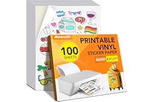 100 PCS Sticker Paper for Inkjet Printer, Printable Vinyl Sticker Paper Dries Quickly Vivid Colors, 8.5"x11" Tear Resistant P