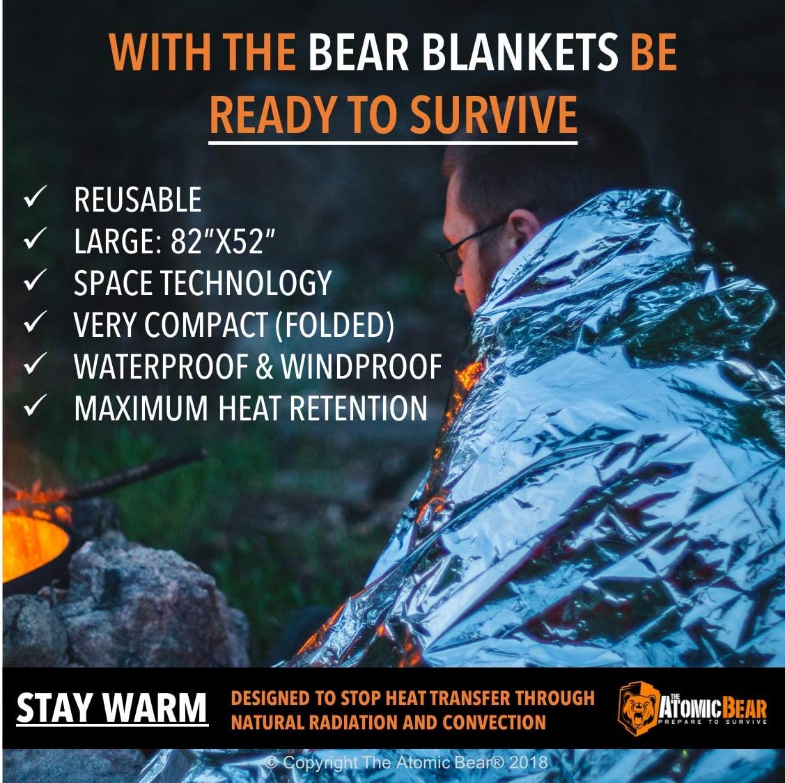 Emergency Blanket or Space Blankets - Ideal as a Survival Thermal Protection - Very Light Double Sided Sheet of Mylar Foil - Best for Bug Out Bag (BOB), EDC, First Aid Kit, Hiking, Camping, Hunting, F: Sports & Outdoors