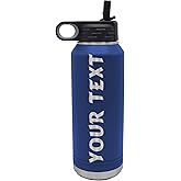 My Personal Memories Custom Personalized Premium 32 oz Vacuum Insulated Powder Coated Stainless Steel Sports Water Bottle with Straw for Workouts, Yoga, Gym, Office, Women, Men, Him, Her (Royal Blue)